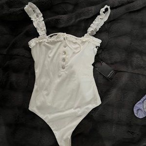 Revolve White Privacy Please Langley Ribbed Bodysuit AS SEEN ON Christina Hall